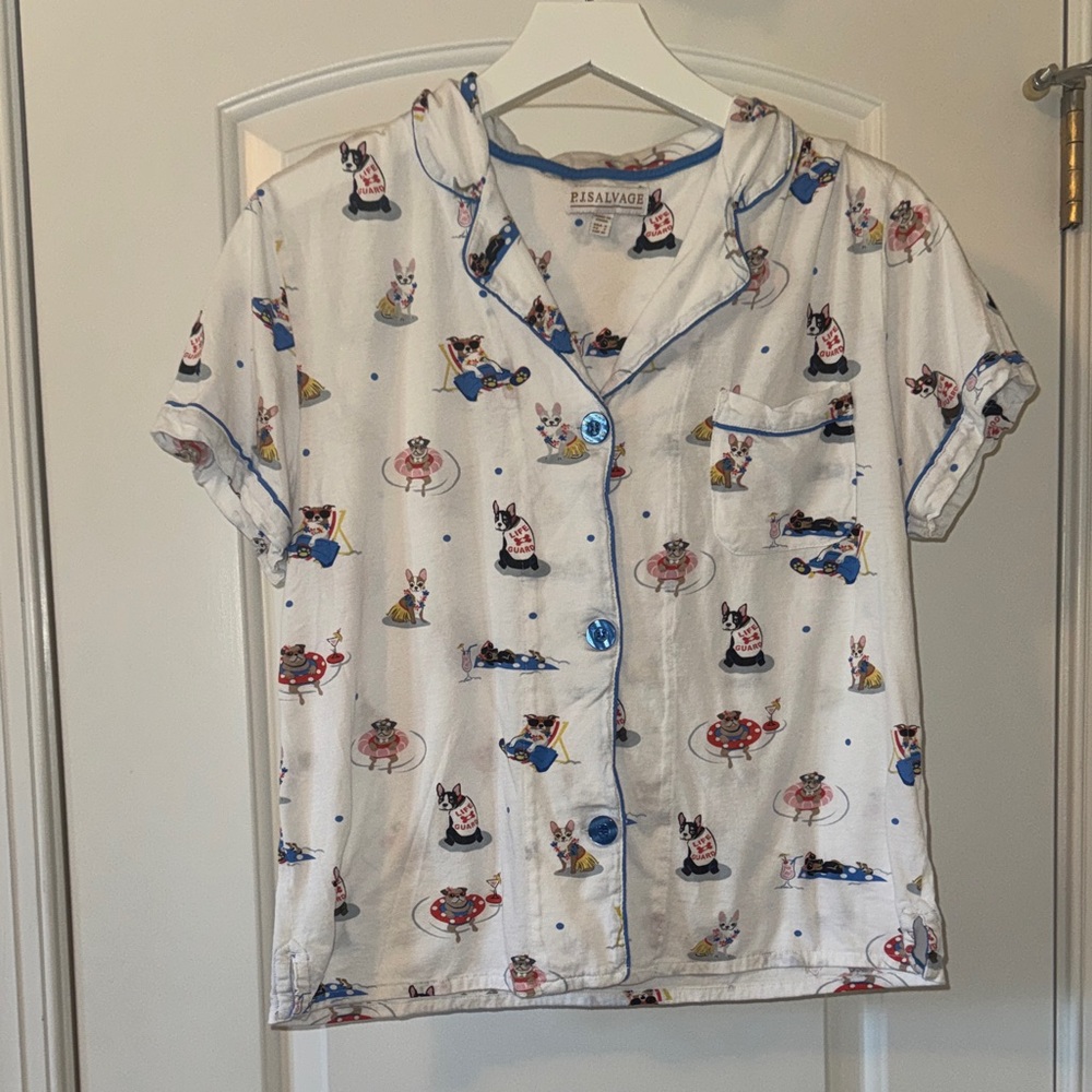 P.J. Salvage White Pajama Top set with Cartoon Prints